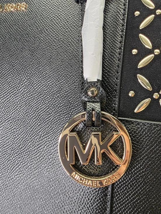 NWT Michael Kors Charlotte Large Top Zip Tote - Black Saffiano with Gold Floral - Picture 2 of 11